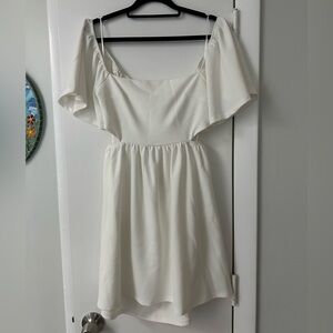 Altar’d State Open Tie Back White Dress with Flutter Sleeves